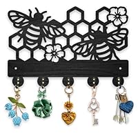 MAYJOYDIY Wooden Bees Flowers Wall Mounted Key Rack, 30x20cm, Little Insect Key Rack Organizer Black Key Holder for Wall with 5 Alloy Hooks for Entryway Front Door Hallway Car Key Organizer
