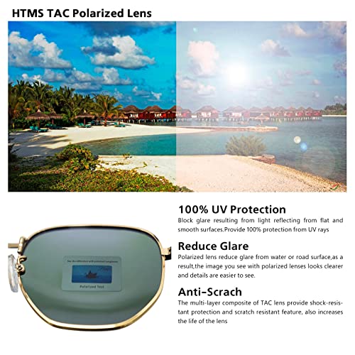 Image of Hipster Hexagonal Polarized Sunglasses Men Women Geometric Square Small Vintage Metal Frame Retro Shade Glasses