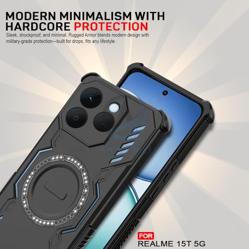 Image of AESTMO Back Case Cover for Realme 15T 5G | Magnetic Case with Built-in Metal Ring | Compatible with MagSafe Accessories | Shockproof Hybrid (PC + TPU, Black)