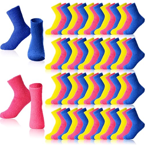 Image of Handepo 60 Pairs Women Fuzzy Socks Bulk Winter Warm Soft Fluffy Crew Sleeping Slipper Socks for Back to School Birthday Gifts