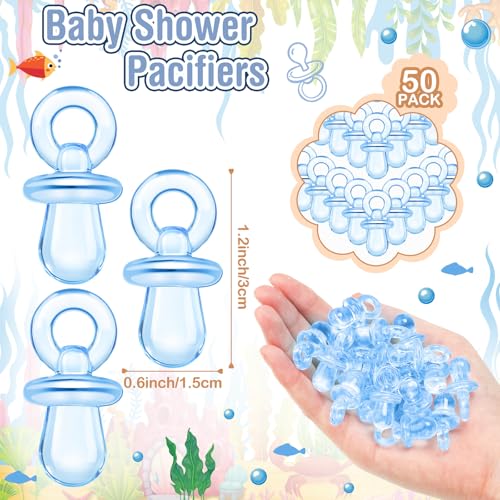 Image of Thyle 51 Pcs Under The Sea Pacifier Hunt Baby Shower Games Include Hunt Sign and 50 Acrylic Pacifiers for Ocean Animal Baby Shower Game Decoration Sets Gender Reveal Newborn Announcement Party Decor