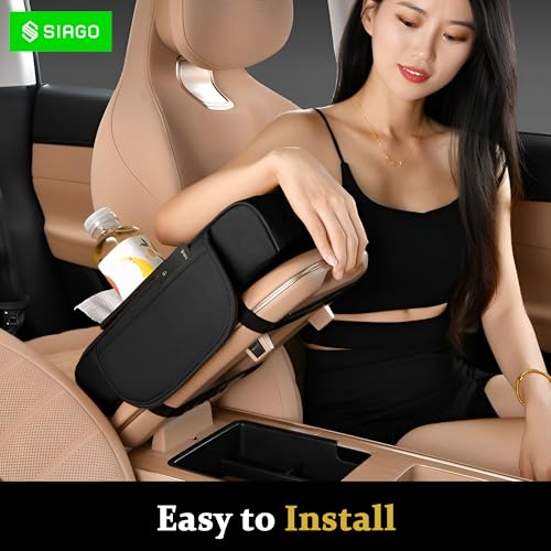Image of SIAGO SIA399 Premium Car Armrest Cover | 5-in-1 Center Console Organizer with Cup Holder, Phone Slot, & Storage Bags | Anti-Slip PU Leather Cushion for Sedans & SUVs (Black)