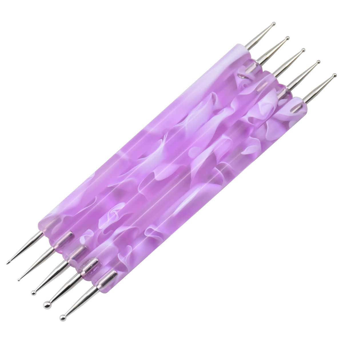 Nail Dotting Pen Two Way Marbleizing Tool Set, 5Pcs Purple Nail Pen Designer Dotting Painting Pen Nail Polish Paint Manicure Dot Nail Art Dotting Tool,Beginners Professionals Manicure Beautifying Tool