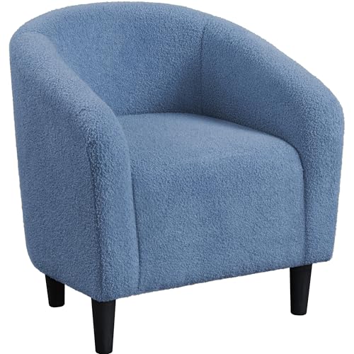 Yaheetech Accent Barrel Chair, Boucle Fabric Club Chair, Furry Sherpa Elegant Armchair with Cozy Soft Padded, Suitable for Living Room Bedroom Reception Room Office, Blue