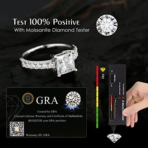 2ct Princess Cut Moissanite Engagement Rings For Women,D Color Vvs1 Clarity Lab Created Diamond Solitaire Ring 925 Sterling Silver With 18k White Gold Plated Wedding Band Natural Gemstone Jewelry 4-103