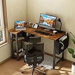 Lufeiya Small L Shaped Desk with Power Outlet Shelves, 40 Inch Reversible Corner Desk for Small Space Home Office, L-Shaped Computer Desk PC Desks with Charging Station, Rustic Brown - Image 2