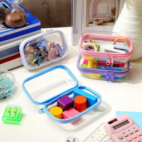 Image of Hoolerry 4 Pcs Hard Clear Zipper Case Makeup Bags Plastic Zipper Pouch Transparent Storage Box Containers for Cosmetics, Snacks, Building Blocks, Puzzles(Clear,5 x 3 x 2 in,Multicolor)