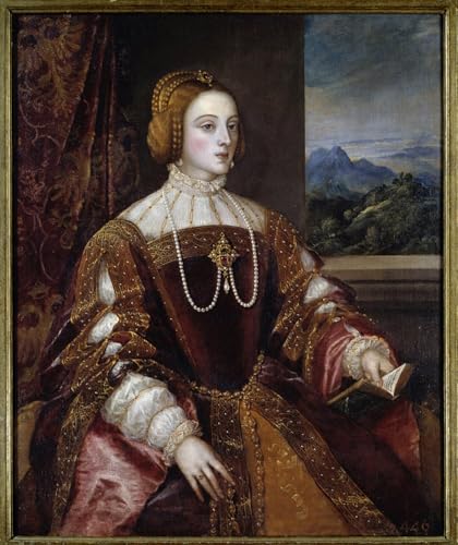 WYKUJMYTO Pinturas Famosas Póster en Lienzo Impresión de Arte Lienzo Retrato de la imprenta Isabel de Portugal de Tiziano Vecelli para la Decoración de la Sala de Estar 60x90cm