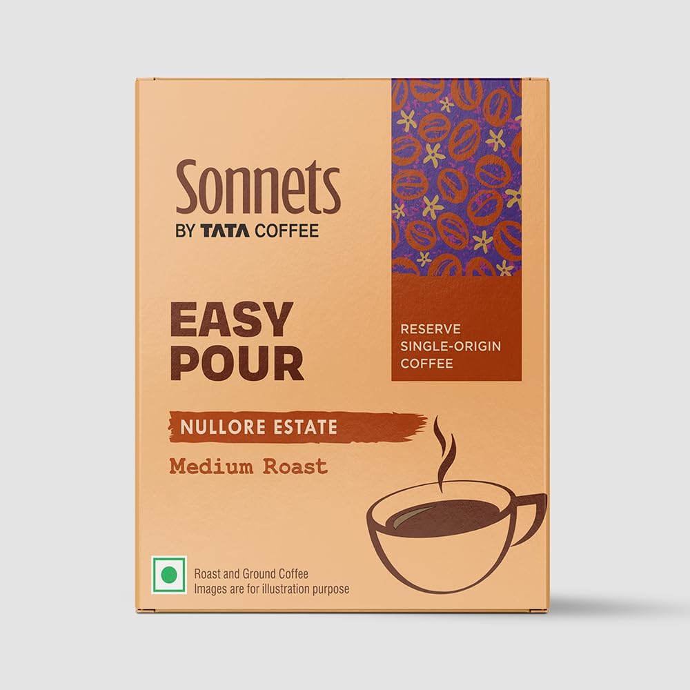 Sonnets by Tata Coffee, Easy Pour, Nullore Estate, Medium Roast & Ground Coffee,Tasting Notes of Cinnamon, Cloves, & Roasted Groundnut, 5 Easy Pour Bags (B0CSZ1S673) Amazon Price History, Amazon Price Tracker