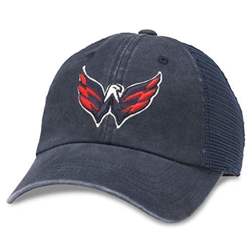 AMERICAN NEEDLE Raglan Bones Officially Licensed NHL Mesh Strapback Hat Washington Capitals Navy (41152A-WAC)