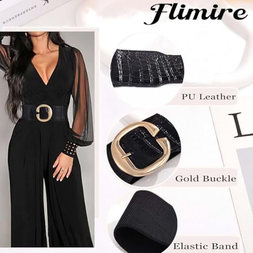 Elastic Wide Waist Belt Stretchy Ladies Belts for Dresses Gold Buckle Leather Belt for Women3