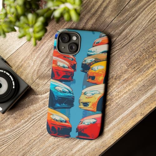 Coque rigide mate iPhone 15 Plus style artistique voitures multicolores - 3