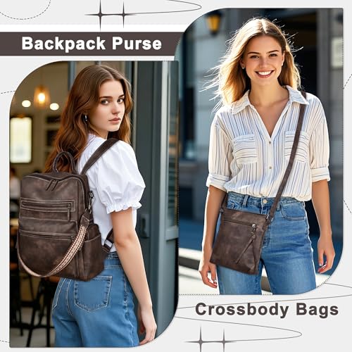 Image of Backpack Purse for Women Pu Leather Travel Backpack Fashion Designer Shoulder Bag Ladies Convertible Handbags (Light Coffee)