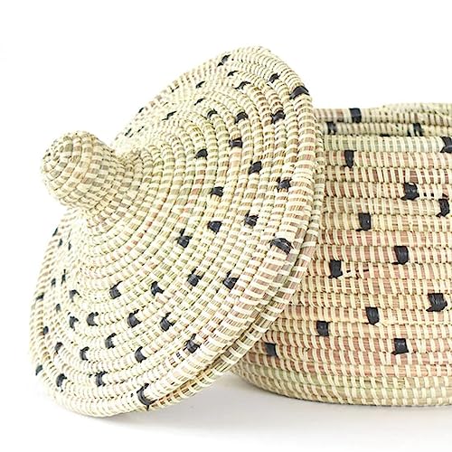 Senegalo Medium Dotted Grass Lid Basket #TOP2