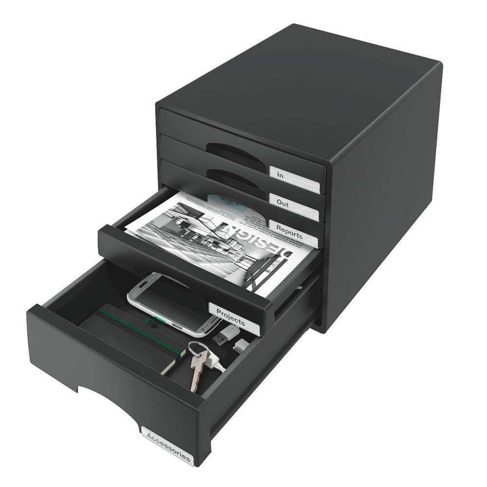 Leitz Plus 52110095 - Buc de cajones, A4, 5 cajones, Negro, Plástico