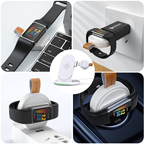KOJACMUR 3 in 1 Charger for Fitbit Charge 6/5/Fitbit Luxe,Wireless Charging Station Compatible for iPhone 14/12 Pro Max/13/11/15, for Samsung Galaxy S23+ S21, for AirPods Pro/3 (White)
