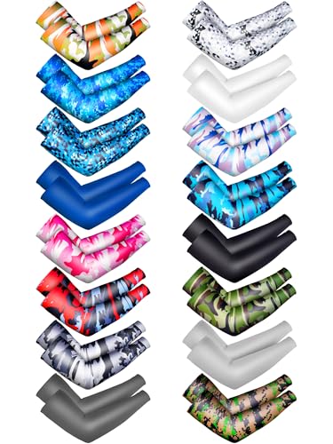 Mntrprko 16 Pairs Sports Arm Sleeves for Kids Basketball Baseball Arm Sleeves UV Sun Protection Cooling Arm Cover Sleeve (Multicolor 3-6 Years)