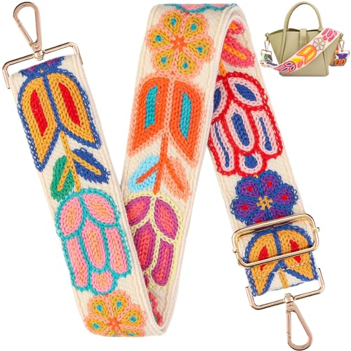 Image of Purse Straps Replacement Crossbody Straps,Vintage Shoulder Strap Purse Strap, Crochet Flower Guitar Strap