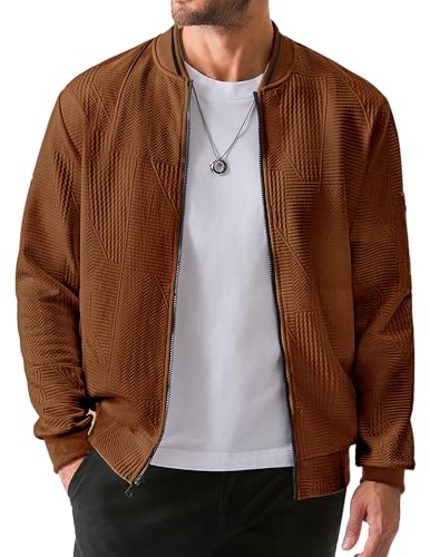 Image of JMIERR Mens Casual Jacquard Bomber Jackets Color-Block Lightweight Varsity Jacket Fashion Zipper Coat with Pockets