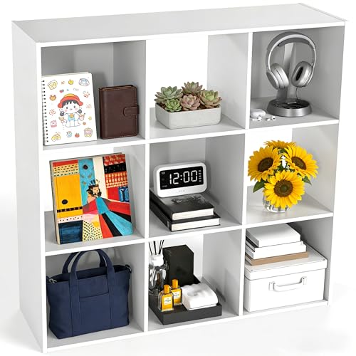 Simple Deluxe 9 Cube Storage Organizer 3 Tier Stackable Bookshelf Open Cube Bookshelf with 5 Removable Back Panels Suitable for Living Room Bedroom Home Office 36 L X 11.6 W X 36 H White