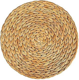 Natural Water Hyacinth Weave Placemat Round Braided Rattan Tablemats, Natural Water Hyacinth Placemats, Braided Straw Table Mats, Heat Insulation Non-slip Ideal for Table, Coasters, Pots