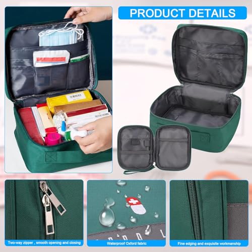 Image of ARURA (LABEL) Medicine Bags, Travel First Aid Box, Empty First Aid Kit Waterproof Medicine Storage Box, First Aid Pouch for Home, Office, Travel, Camping, Hiking (Small + Large)