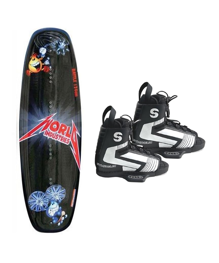 124cm World Industries Wakeboard and Symbolic Bindings Fit Wakeboarding Boot Package Set (124cm - S Fit Kid 3-6 Binding)