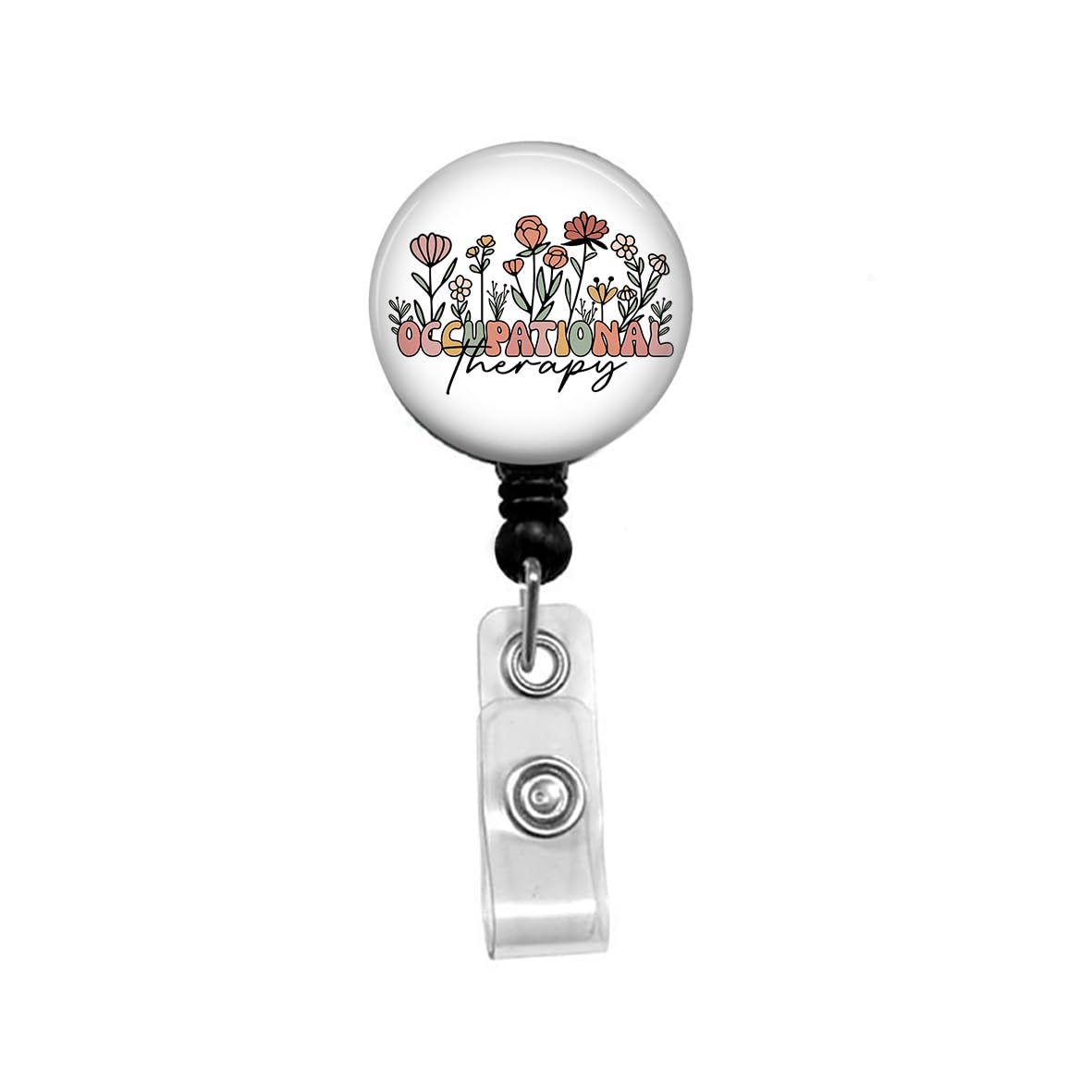 Dtyoeer Occupational Therapy Flowers Retractable ID Card Badge Holder with Alligator Clip, Name Nurse Decorative Badge Reel Clip on Card Holders, Small, Black, Dtyoeer55 - Image 2