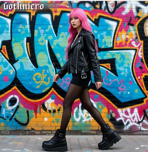 Image of Gothniero Platform Goth Ankle Boots for Womem Black Holographic Combat Chunky Heel Boots with Side Zip Lace Up Wedge Booties US5.5-11