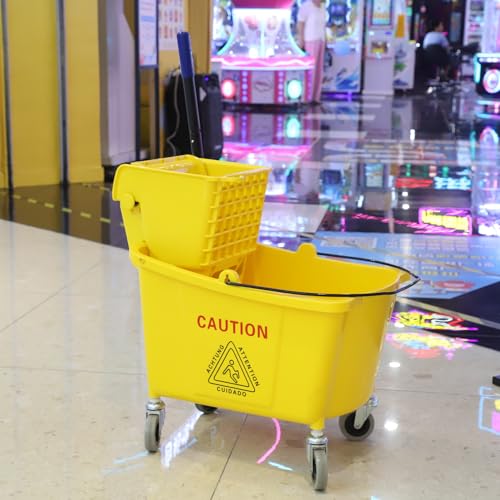 Commercial Mop Bucket with Side-Press Wringer for Floor Cleaning, 35 Quarts, Yellow, Including One Commercial Mop - Image 3