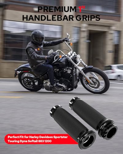 Image of Benlari 1 Inch Motorcycle Hand Grips Handlebar Grips Cable Throttle Compatible for Harley Davidson Sportster Touring Dyna Softail Street Glide 883 1200