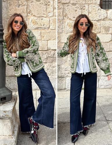 Yimoon Women's Cropped Quilted Puffer Jacket Lightweight Floral Print Padded Coat Open Front Puffy Cardigan Outwear4