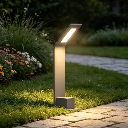 Mai & Mai Lampione da Giardino 3000K, Luminoso da Giardino IP65 Paletti Esterni Led 12.8X9.8x40.8cm in Alluminio per Giardini, Parchi, Aree Residenziali e Ingressi Pfadfinder, Sabbia grigio scuro