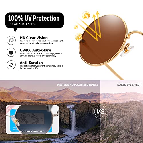 Image of MEETSUN Small Round Polarized Sunglasses for Men Women Metal Retro Hippie Circle Sun Glasses Driving Festival Cosplay UV400