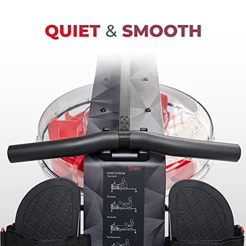Image of Sunny Health & Fitness Premium Water Rower w /Intensive Dynamic Real-Time Resistance, 300 LB Capacity Flip-able Rowing Machine for Home Training, Optional Free SunnyFit App Connection