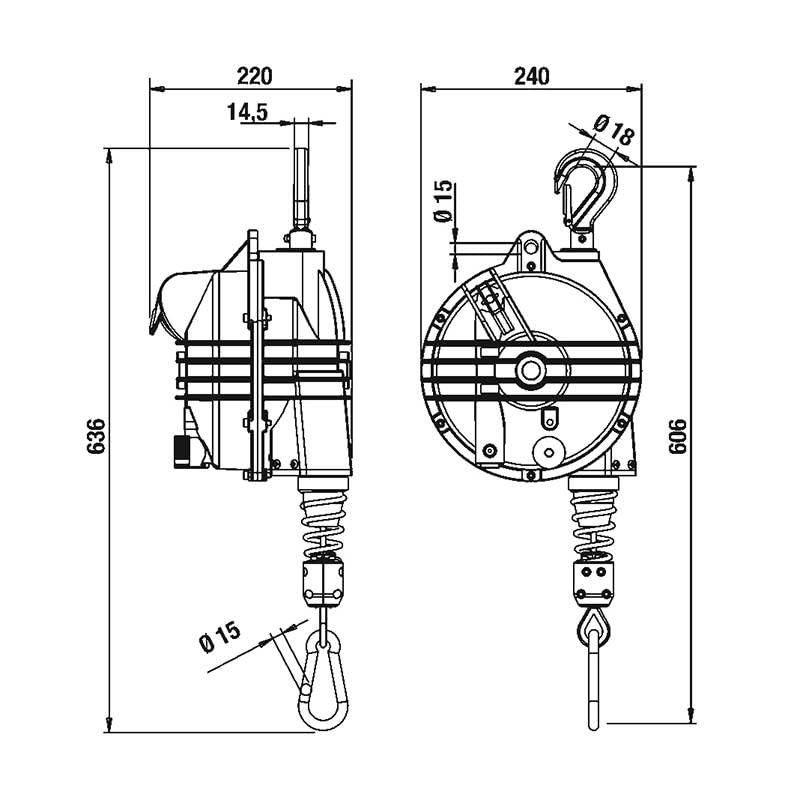 TECNA 9362 Federzug-Balancer 15–20 kg | Werkzeugaufhängung mit 2,0 m Edelstahlseil | Federseilaufroller Industrie für Werkstatt & Produktion