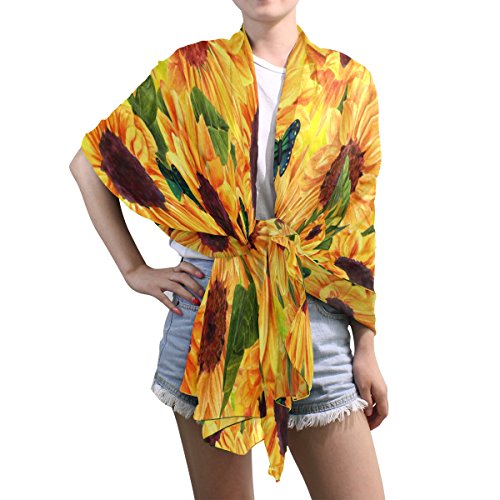 Use4 Fashion Watercolor Sunflower Butterfly Chiffon Long Scarf Shawl Wrap #TOP5