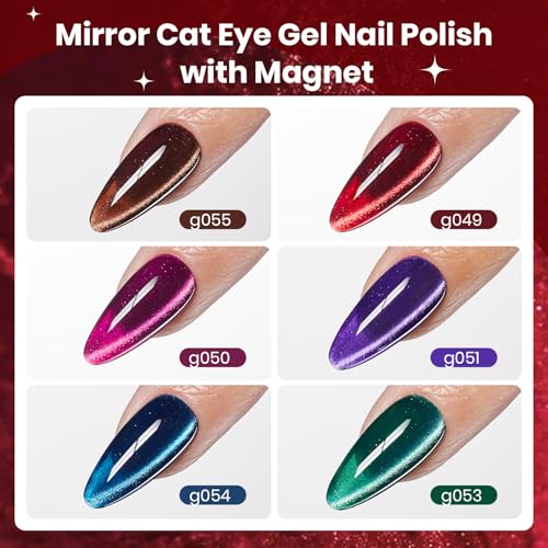 Image of Beetles Jewel Parade Cat Eye Gel Nail Polish Set - 6 Colors Glitter Cat Eye Gel Polish Kit Pink Purple Red Green Blue Brown Burgundy Magnetic Effect Soak Off UV Manicure Gift for Women