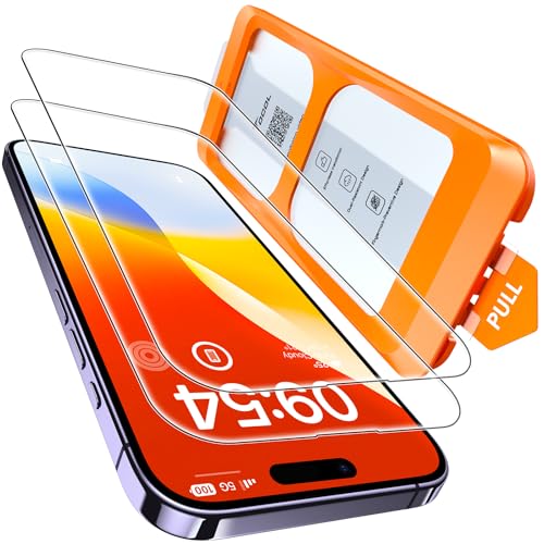 TOCOL 2 Piezas Protector Pantalla para iPhone 14 Pro, Alineación Automática para Una Instalación Rápida, Sin Burbujas, Antiarañazos, Cristal Templado de Dureza 9H+Inastillable, HD Transparente