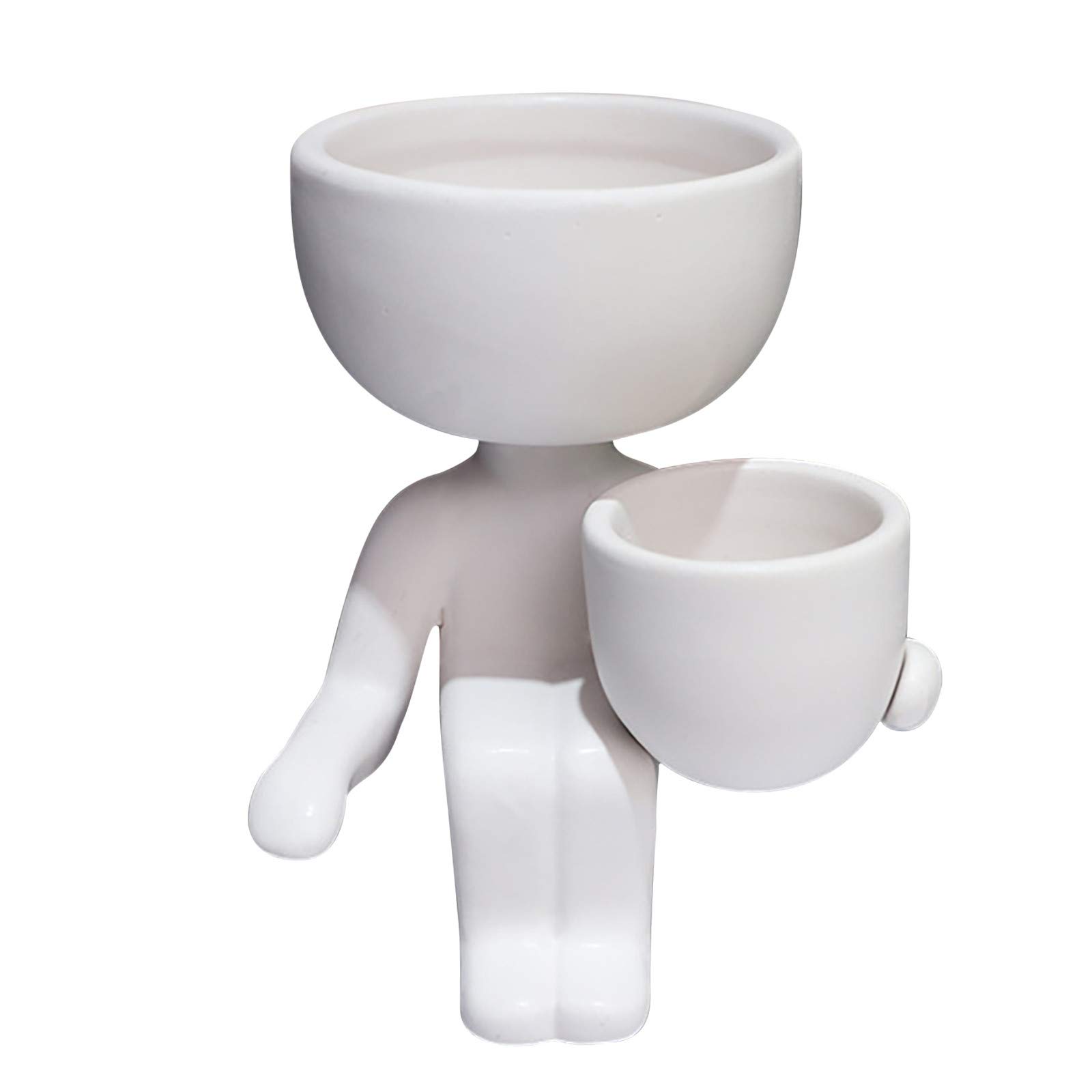Tomppy Ceramic Plant Pot,Sitting Human Shaped Planter,Lazy Man Sitting Vase,Garden Balcony Bonsai Container,Creative Home Office Desktop Decorative Ornaments White