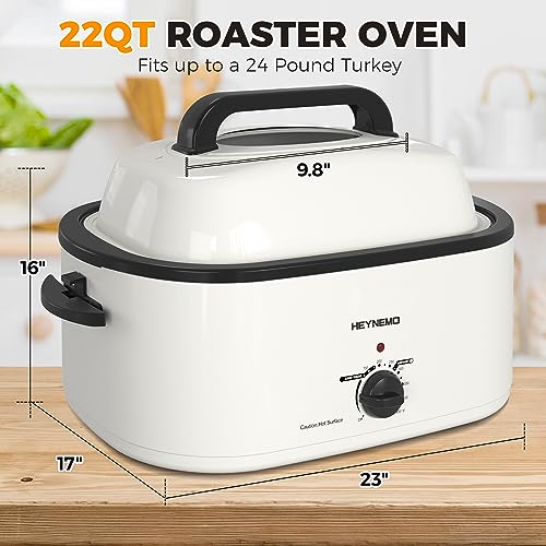 Image of 22 Quart Electric Roaster Oven with Visible & Self-Basting Lid, Large Turkey Roaster with Defrost Warm Function, Adjustable Temperature, Removable Pan Rack, Stainless Steel