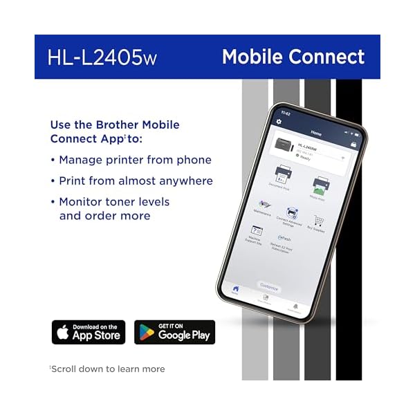 Brother HL-L2405W Wireless Compact Monochrome Laser Printer with Mobile Printing, Black & White Output | Includes Refresh Subscription Trial(1), Amazon Dash Replenishment Ready - Image 6