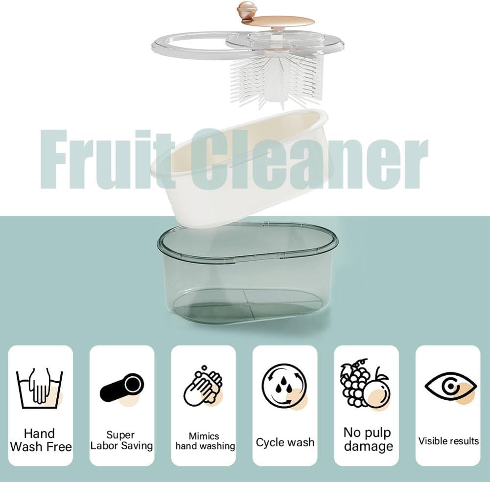 Limpiador Giratorio De Frutas Y Verduras, Lavadora Multifuncional Grande Con Cepillo Y Cuenco De Lavado Para Cocina Del Hogar (Rosa)