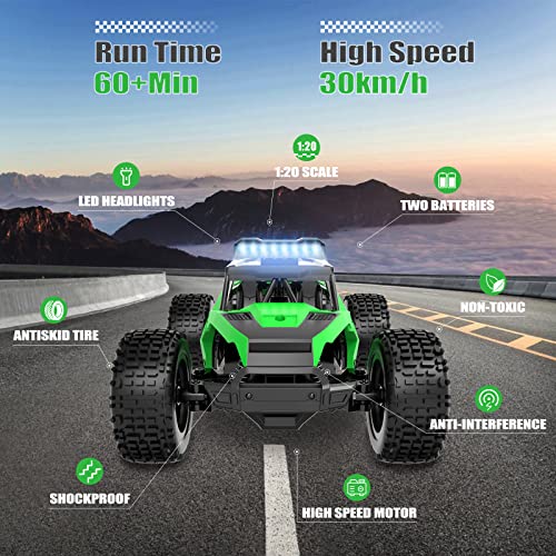 Rc Cars,1:20 Scale Remote Control Toy Car,2Wd High Speed 30 Km/H All Terrains Electric Toy Off Road Rc Car,With Led Headlight And Rechargeable Battery,Rc Cars For Boys Kids And Adults Gift #TOP2