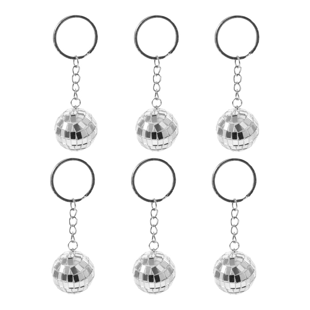 LUOZZY 6 Pcs 70s Mirror Disco Ball Keychain Keyring Disco Ball Shaped Bag Pendant Goodie Bag Stuffers Christmas 1970s Party Decorations Supplies