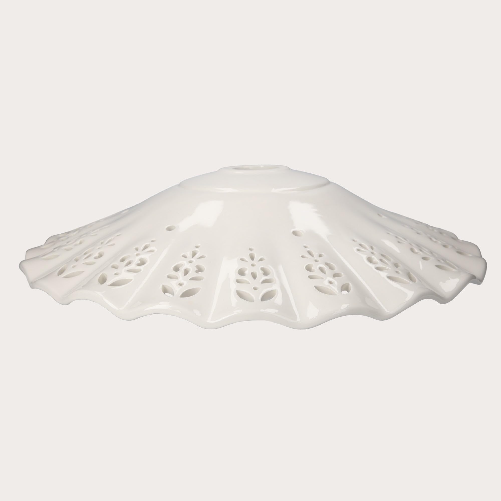 Keyhomestore-Ricambio paralume piatto in ceramica traforata per lampadario a sospensione classico rustico country - 43 cm 100% Made in Italy nostra produzione