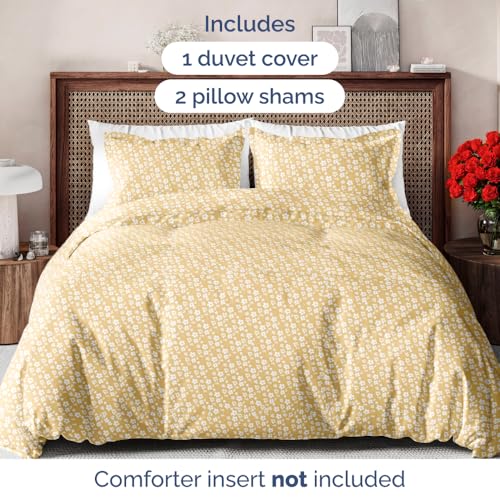 Image of Duvet Cover King Size - Floral Duvet Cover Set - 3 Piece - Yellow Meadow | Soft Floral Duvet Cover 104 x 90 with 2 Pillow Shams, Comfy Floral Bedding Set, Hotel Luxury with Zipper Closures & Ties