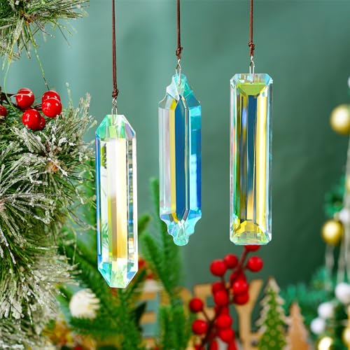 3PCS Crystal Suncatcher Prism for Window,120mm/5\'\' Rectangle AB Colored Crystal Stick Rainbow Maker Prisms Garden Hanging Sun Catcher