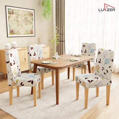 Image of Lukzer 1PC Yellow Design Stretchable Dining Chair Cover | Universal Fit Removable Washable Slipcover | 140 GSM Polyester + Spandex | Elastic Protective Cover for Home & Hotel Chairs Seat Slipcover