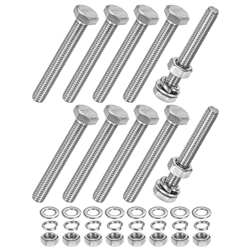M METERXITY 10-Pack Hex Head Screw Bolt with Nuts Flat &amp; Lock Washers M6x45mm Stainless Steel Bolts and Nuts Kit Fully Threaded Metric Bolt Assortment for Equipment/Machinery